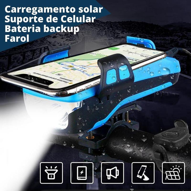 FAROL DE BIKE COM SUPORTE CARREGADOR DE CELULAR