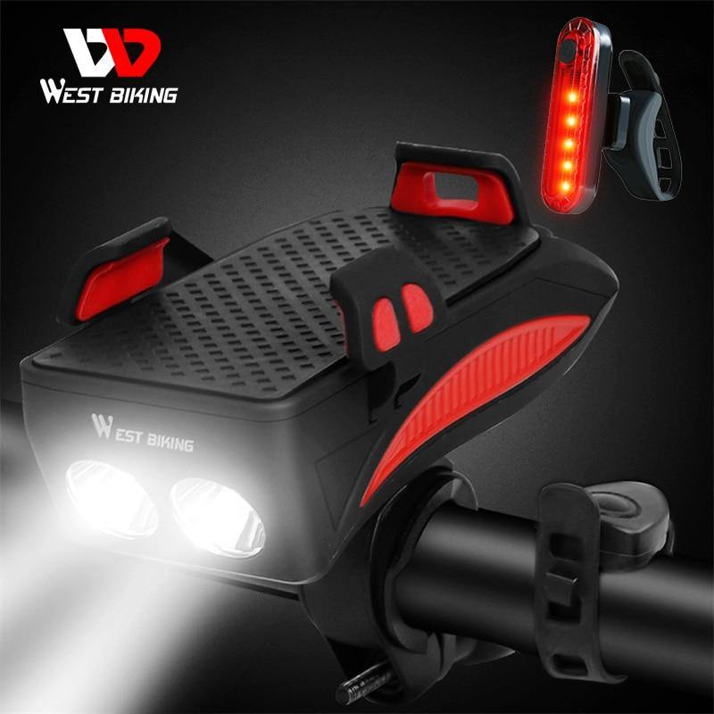 FAROL DE BIKE COM SUPORTE CARREGADOR DE CELULAR