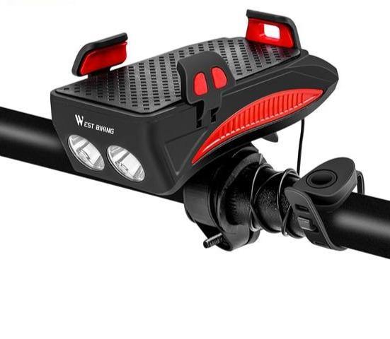 FAROL DE BIKE COM SUPORTE CARREGADOR DE CELULAR