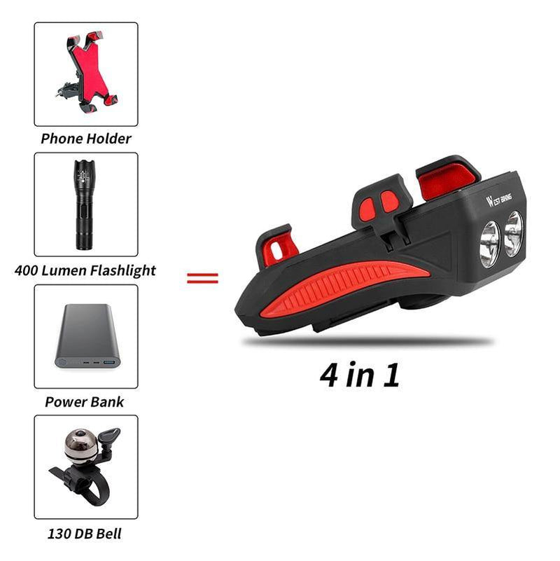 FAROL DE BIKE COM SUPORTE CARREGADOR DE CELULAR