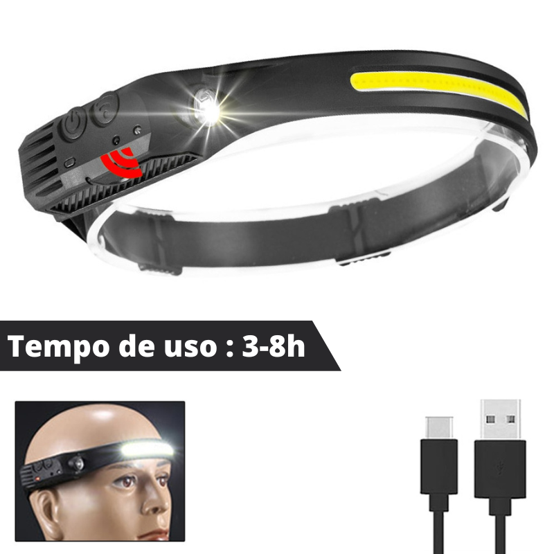 LANTERNA DE CABEÇA RECARREGÁVEL USB COM SENSOR