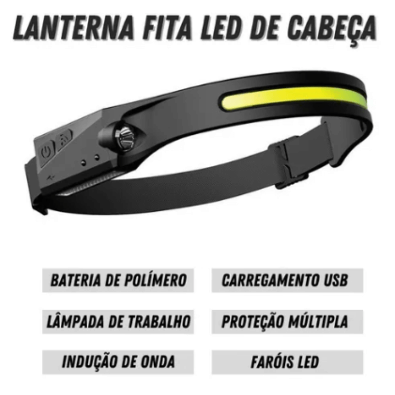 LANTERNA DE CABEÇA RECARREGÁVEL USB COM SENSOR